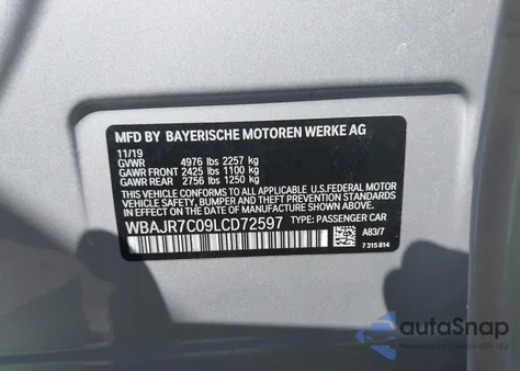 2020 BMW 530I xDrive from USA, damaged, VIN WBAJR7C09LCD72597